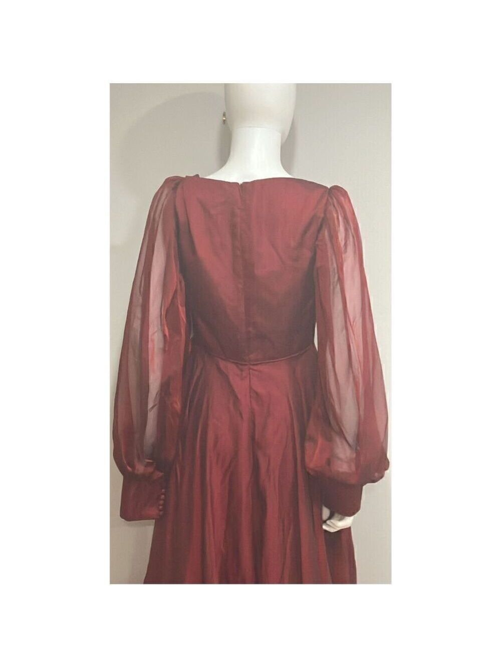 Mac Duggal Long Sleeve Modest Garnet Red Chiffon Evening Gown Size 4 - Picture 7 of 9